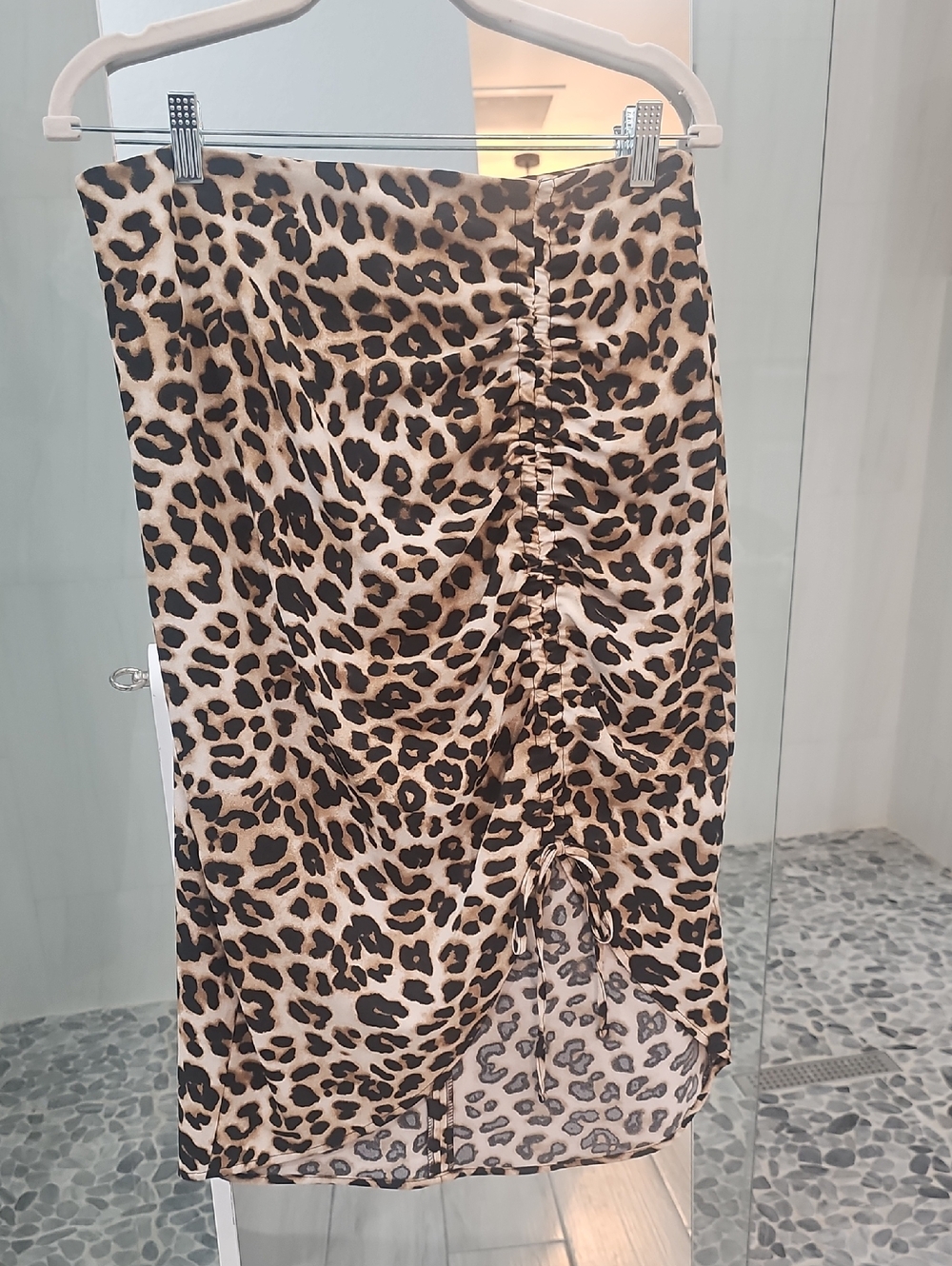 Leopard Print Ruched Midi Skirt - Black/Tan